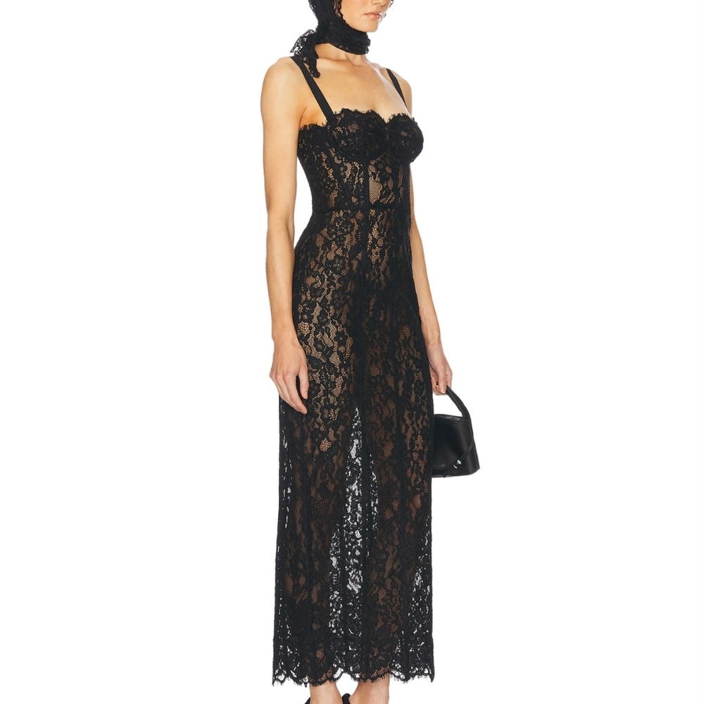 Helsa The Lace Column Dress in Black - Picture 2 of 11